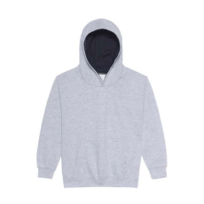 Just Hoods Gyerek kapucnis pulóver kontrasztos színű kapucni béléssel AWJH003J, Heather Grey/French Navy-7/8