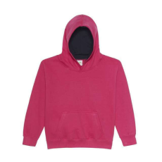 Just Hoods Gyerek kapucnis pulóver kontrasztos színű kapucni béléssel AWJH003J, Hot Pink/French Navy-7/8