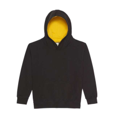 Just Hoods Gyerek kapucnis pulóver kontrasztos színű kapucni béléssel AWJH003J, Jet Black/Gold-12/13