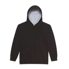 Just Hoods Gyerek kapucnis pulóver kontrasztos színű kapucni béléssel AWJH003J, Jet Black/Heather Grey-9/11