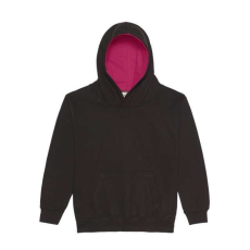 Just Hoods Gyerek kapucnis pulóver kontrasztos színű kapucni béléssel AWJH003J, Jet Black/Hot Pink-3/4