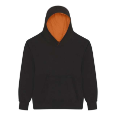Just Hoods Gyerek kapucnis pulóver kontrasztos színű kapucni béléssel AWJH003J, Jet Black/Orange Crush-9/11