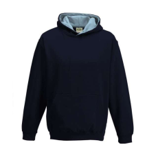 Just Hoods Gyerek kapucnis pulóver kontrasztos színű kapucni béléssel AWJH003J, New French Navy/Sky Blue-3/4