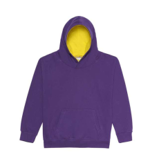 Just Hoods Gyerek kapucnis pulóver kontrasztos színű kapucni béléssel AWJH003J, Purple/Sun Yellow-12/13