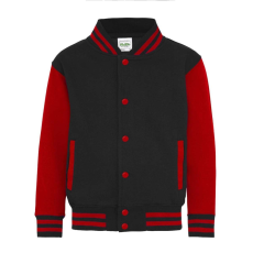 Just Hoods patenttal záródó vastag gyerek pulóver AWJH043J, Jet Black/Fire Red-12/13