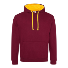 Just Hoods Uniszex kapucnis pulóver kontrasztos színű kapucni béléssel AWJH003, Burgundy/Gold-XS