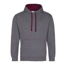 Just Hoods Uniszex kapucnis pulóver kontrasztos színű kapucni béléssel AWJH003, Charcoal Grey/Burgundy-XL