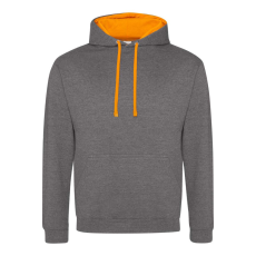 Just Hoods Uniszex kapucnis pulóver kontrasztos színű kapucni béléssel AWJH003, Charcoal/Orange Crush-M