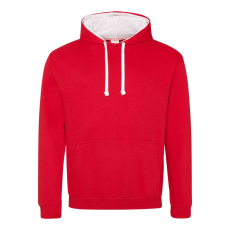 Just Hoods Uniszex kapucnis pulóver kontrasztos színű kapucni béléssel AWJH003, Fire Red/Arctic White-XS