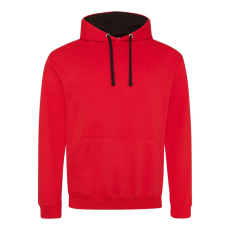 Just Hoods Uniszex kapucnis pulóver kontrasztos színű kapucni béléssel AWJH003, Fire Red/Jet Black-L