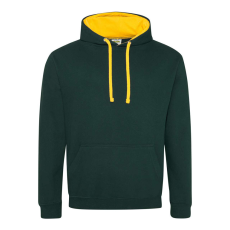 Just Hoods Uniszex kapucnis pulóver kontrasztos színű kapucni béléssel AWJH003, Forest Green/Gold-XL