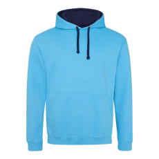 Just Hoods Uniszex kapucnis pulóver kontrasztos színű kapucni béléssel AWJH003, Hawaiian Blue/Oxford Navy-XL