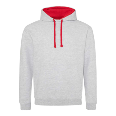 Just Hoods Uniszex kapucnis pulóver kontrasztos színű kapucni béléssel AWJH003, Heather Grey/Fire Red-XS