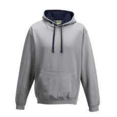 Just Hoods Uniszex kapucnis pulóver kontrasztos színű kapucni béléssel AWJH003, Heather Grey/French Navy-M