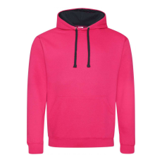 Just Hoods Uniszex kapucnis pulóver kontrasztos színű kapucni béléssel AWJH003, Hot Pink/French Navy-XL