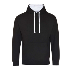 Just Hoods Uniszex kapucnis pulóver kontrasztos színű kapucni béléssel AWJH003, Jet Black/Arctic White-XL