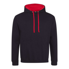 Just Hoods Uniszex kapucnis pulóver kontrasztos színű kapucni béléssel AWJH003, Jet Black/Fire Red-3XL