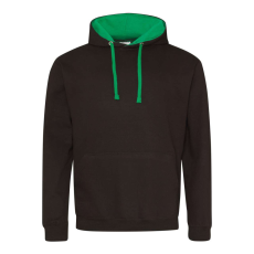 Just Hoods Uniszex kapucnis pulóver kontrasztos színű kapucni béléssel AWJH003, Jet Black/Kelly Green-2XL