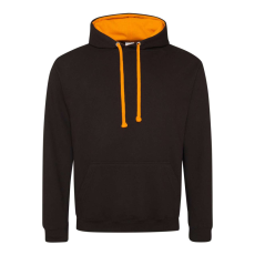Just Hoods Uniszex kapucnis pulóver kontrasztos színű kapucni béléssel AWJH003, Jet Black/Orange Crush-XS