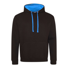 Just Hoods Uniszex kapucnis pulóver kontrasztos színű kapucni béléssel AWJH003, Jet Black/Sapphire Blue-M