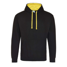 Just Hoods Uniszex kapucnis pulóver kontrasztos színű kapucni béléssel AWJH003, Jet Black/Sun Yellow-S