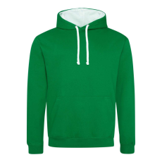 Just Hoods Uniszex kapucnis pulóver kontrasztos színű kapucni béléssel AWJH003, Kelly Green/Arctic White-M