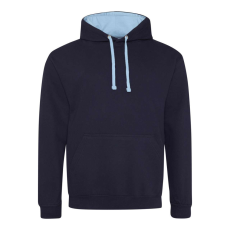 Just Hoods Uniszex kapucnis pulóver kontrasztos színű kapucni béléssel AWJH003, New French Navy/Sky Blue-XL