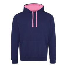 Just Hoods Uniszex kapucnis pulóver kontrasztos színű kapucni béléssel AWJH003, Oxford Navy/Candyfloss Pink-2XL