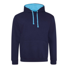 Just Hoods Uniszex kapucnis pulóver kontrasztos színű kapucni béléssel AWJH003, Oxford Navy/Hawaiian Blue-M
