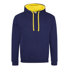 Just Hoods Uniszex kapucnis pulóver kontrasztos színű kapucni béléssel AWJH003, Oxford Navy/Sun Yellow-M