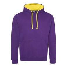 Just Hoods Uniszex kapucnis pulóver kontrasztos színű kapucni béléssel AWJH003, Purple/Sun Yellow-2XL