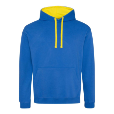 Just Hoods Uniszex kapucnis pulóver kontrasztos színű kapucni béléssel AWJH003, Royal Blue/Sun Yellow-XS