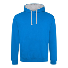 Just Hoods Uniszex kapucnis pulóver kontrasztos színű kapucni béléssel AWJH003, Sapphire Blue/Heather Grey-L
