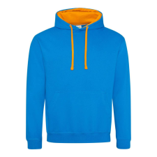 Just Hoods Uniszex kapucnis pulóver kontrasztos színű kapucni béléssel AWJH003, Sapphire Blue/Orange Crush-L férfi pulóver, kardigán