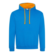 Just Hoods Uniszex kapucnis pulóver kontrasztos színű kapucni béléssel AWJH003, Sapphire Blue/Orange Crush-XL