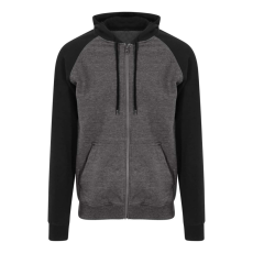 Just Hoods Uniszex kétszínű kapucnis cipzáros pulóver AWJH063, Charcoal Grey/Jet Black-L