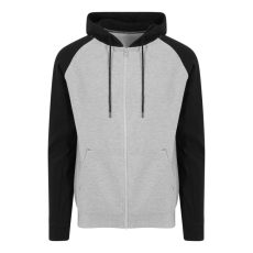 Just Hoods Uniszex kétszínű kapucnis cipzáros pulóver AWJH063, Heather Grey/Jet Black-XL