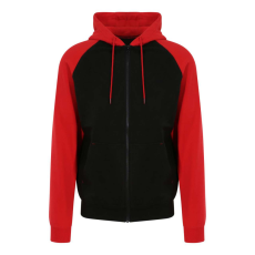 Just Hoods Uniszex kétszínű kapucnis cipzáros pulóver AWJH063, Jet Black/Fire Red-S