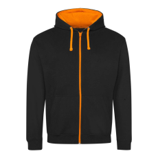 Just Hoods Uniszex pulóver kontrasztos színű cipzárral kapucnival AWJH053, Jet Black/Orange Crush-M