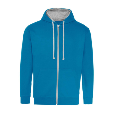 Just Hoods Uniszex pulóver kontrasztos színű cipzárral kapucnival AWJH053, Sapphire Blue/Heather Grey-M