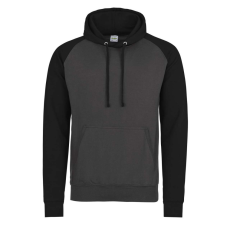 Just Hoods Uniszex raglános kétszínű kapucnis pulóver AWJH009, Charcoal Grey/Jet Black-2XL