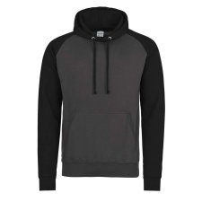 Just Hoods Uniszex raglános kétszínű kapucnis pulóver AWJH009, Charcoal Grey/Jet Black-S férfi pulóver, kardigán