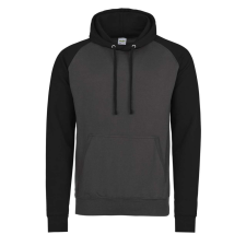 Just Hoods Uniszex raglános kétszínű kapucnis pulóver AWJH009, Charcoal Grey/Jet Black-XL férfi pulóver, kardigán