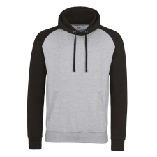 Just Hoods Uniszex raglános kétszínű kapucnis pulóver AWJH009, Heather Grey/Jet Black-L férfi pulóver, kardigán