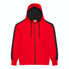 Just Hoods Uniszex sport kapucnis cipzáros pulóver kontrasztos betéttel AWJH066, Fire Red/Jet Black-L