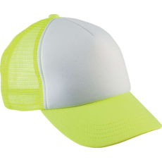 K-UP KP143 gyerek, hálós baseball sapka 5 paneles K-UP, White/Fluorescent Yellow-U