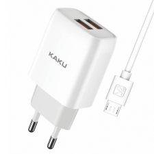 Kaku Charger hálózati töltő 2x USB 15W 2.4A + Micro USB kábel 1m, fehér mobiltelefon kellék