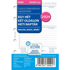 Kalendárium betét, tervező, Filofaxhoz, pocket méret, heti, 1 hét/2 oldal, 2024 gyűrűs kalendárium betétlap