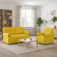 Kanapé Szett 2 db Világos sárga Szövet bútor