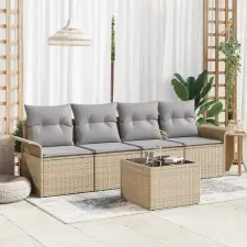  Kanapé Szett párnával 5 pcs Bézs polirattan kerti bútor